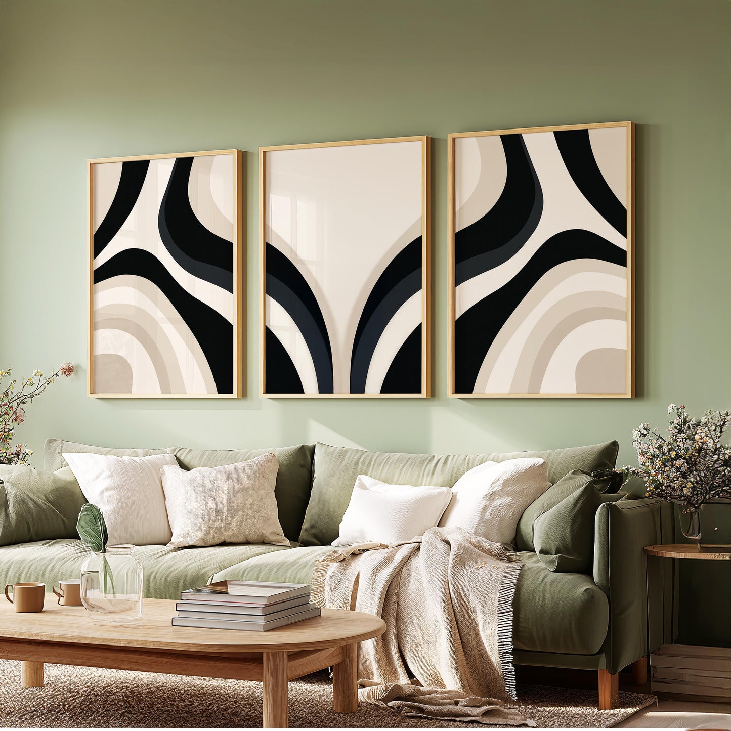 Black Beige Triptych Wall Art Set of 3, Abstract Arches Prints, Modern Minimalist Wall Decor, 3 Panel Artwork Gifts