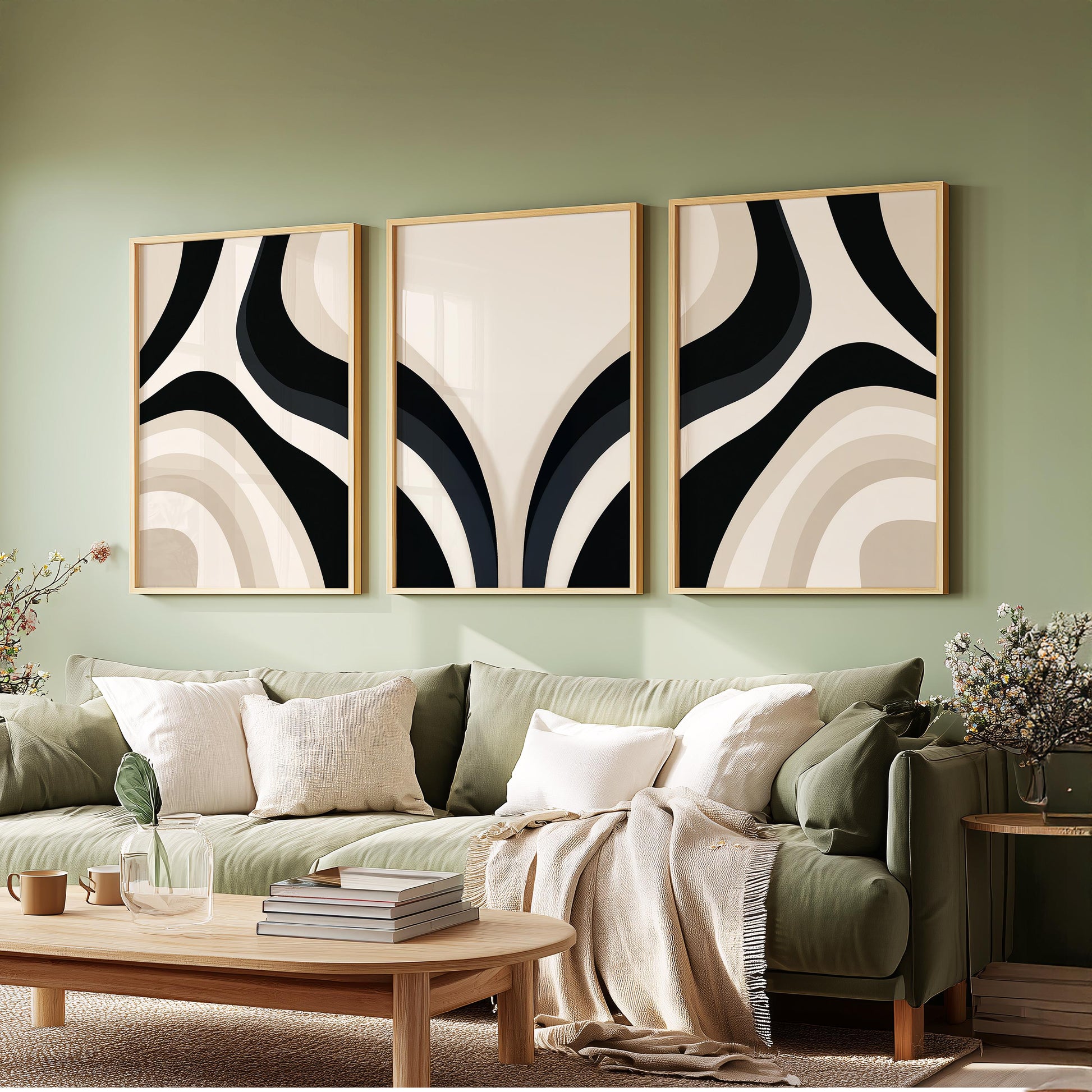 Black Beige Triptych Wall Art Set of 3, Abstract Arches Prints, Modern Minimalist Wall Decor, 3 Panel Artwork Gifts