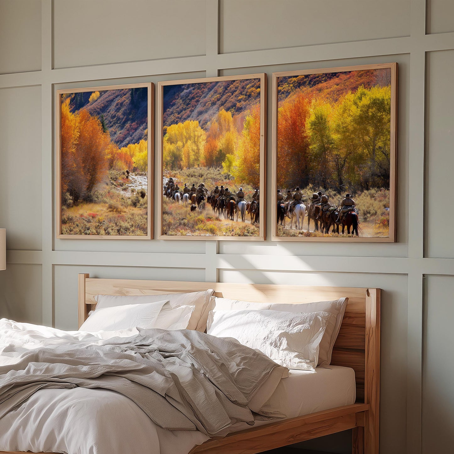 Western Cowboy Wall Art Set of 3 Poster Prints A2 A3 A4 A5, Horse Riders Autumn Landscape Ranch Decor Rustic Art