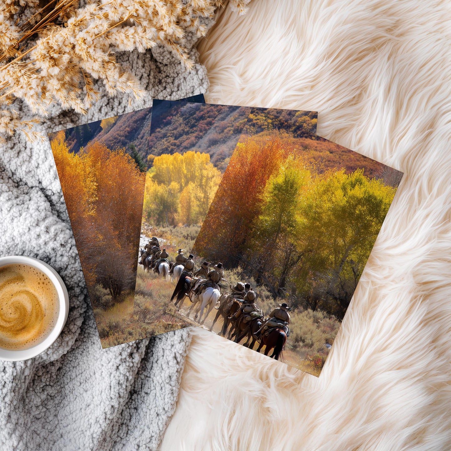Western Cowboy Wall Art Set of 3 Poster Prints A2 A3 A4 A5, Horse Riders Autumn Landscape Ranch Decor Rustic Art