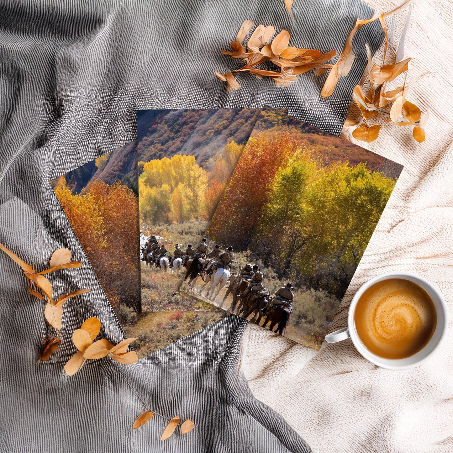 Western Cowboy Wall Art Set of 3 Poster Prints A2 A3 A4 A5, Horse Riders Autumn Landscape Ranch Decor Rustic Art