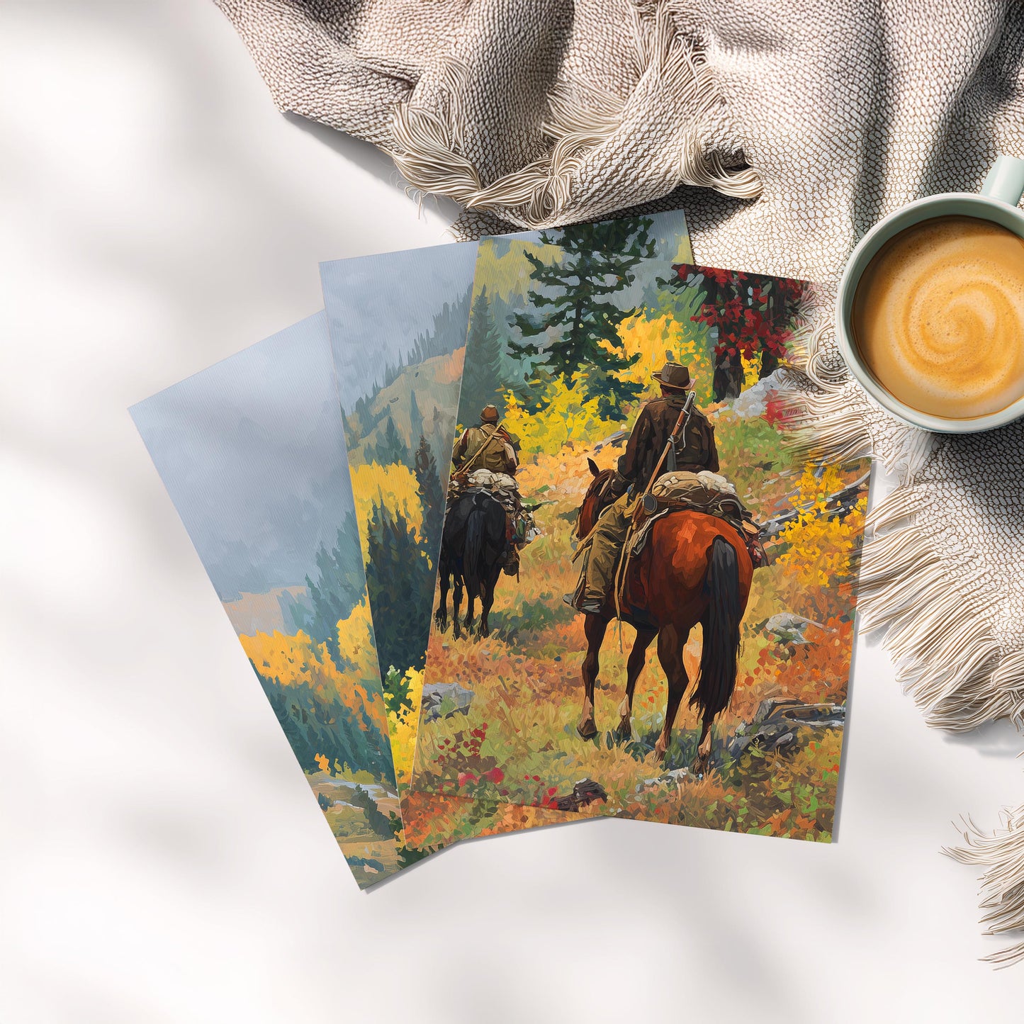 Cowboy Western Wall Art Set of 3 Poster Prints A2 A3 A4 A5, Horse Riders Mountain Landscape Rustic Ranch Decor