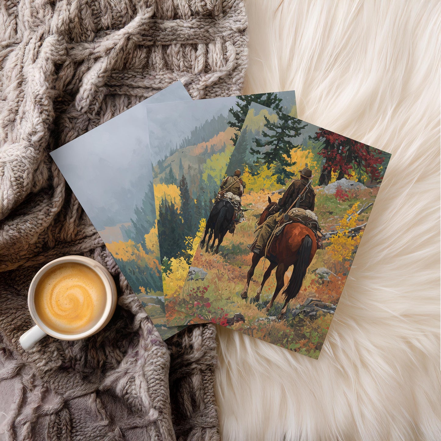 Cowboy Western Wall Art Set of 3 Poster Prints A2 A3 A4 A5, Horse Riders Mountain Landscape Rustic Ranch Decor