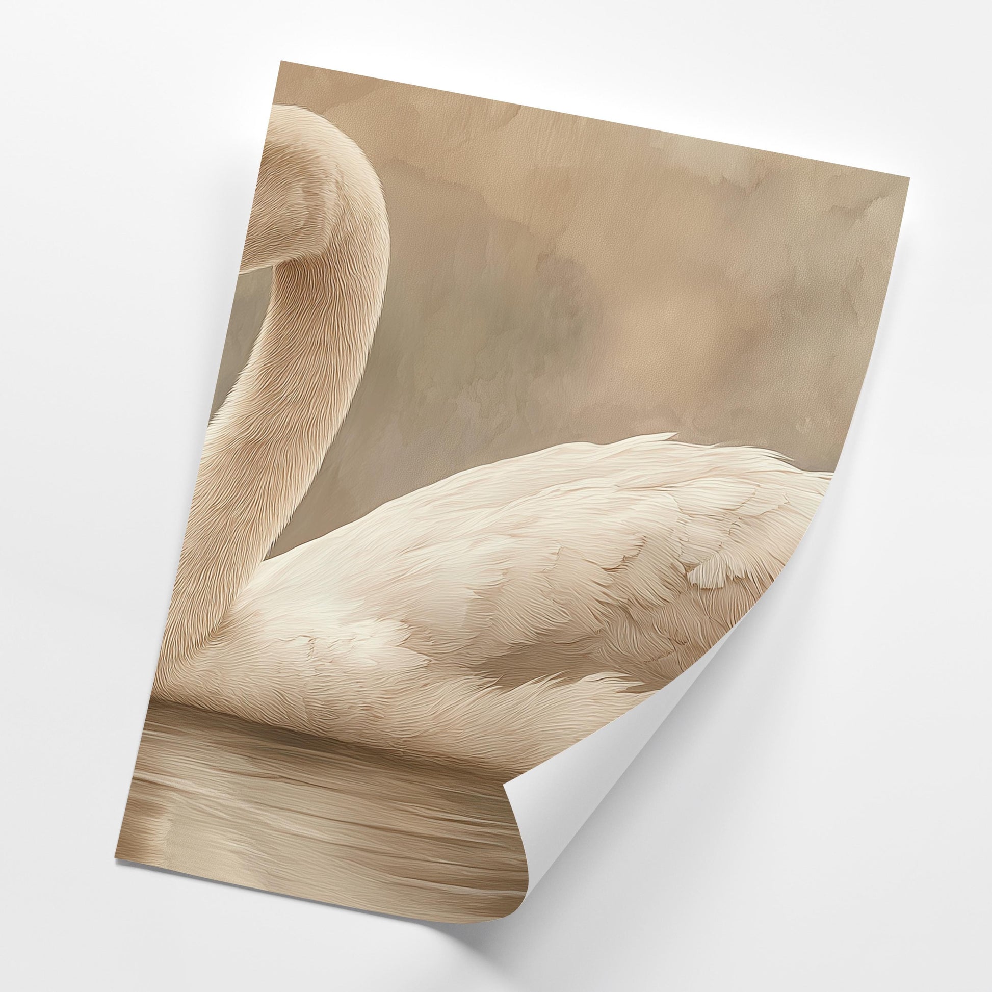 Neutral Swan Wall Art Set of 3, Minimal Beige Bird Print Trio, Elegant Framed Nature Decor, Dining Room Living Room Wall Artwork